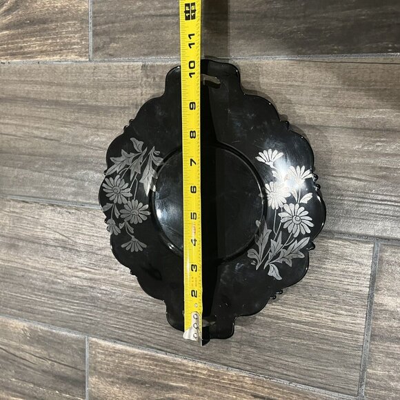 L.E. Smith Mt. Pleasant Black Amethyst Glass Serving Plate Dish Daisy 2 Handles - Picture 4 of 5